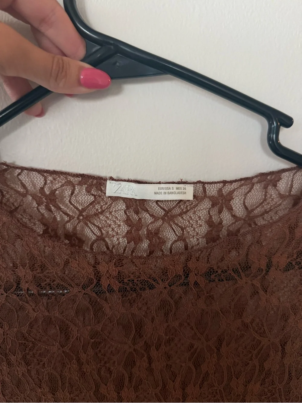 Zara Brown Sheer Lace Long Sleeve Top